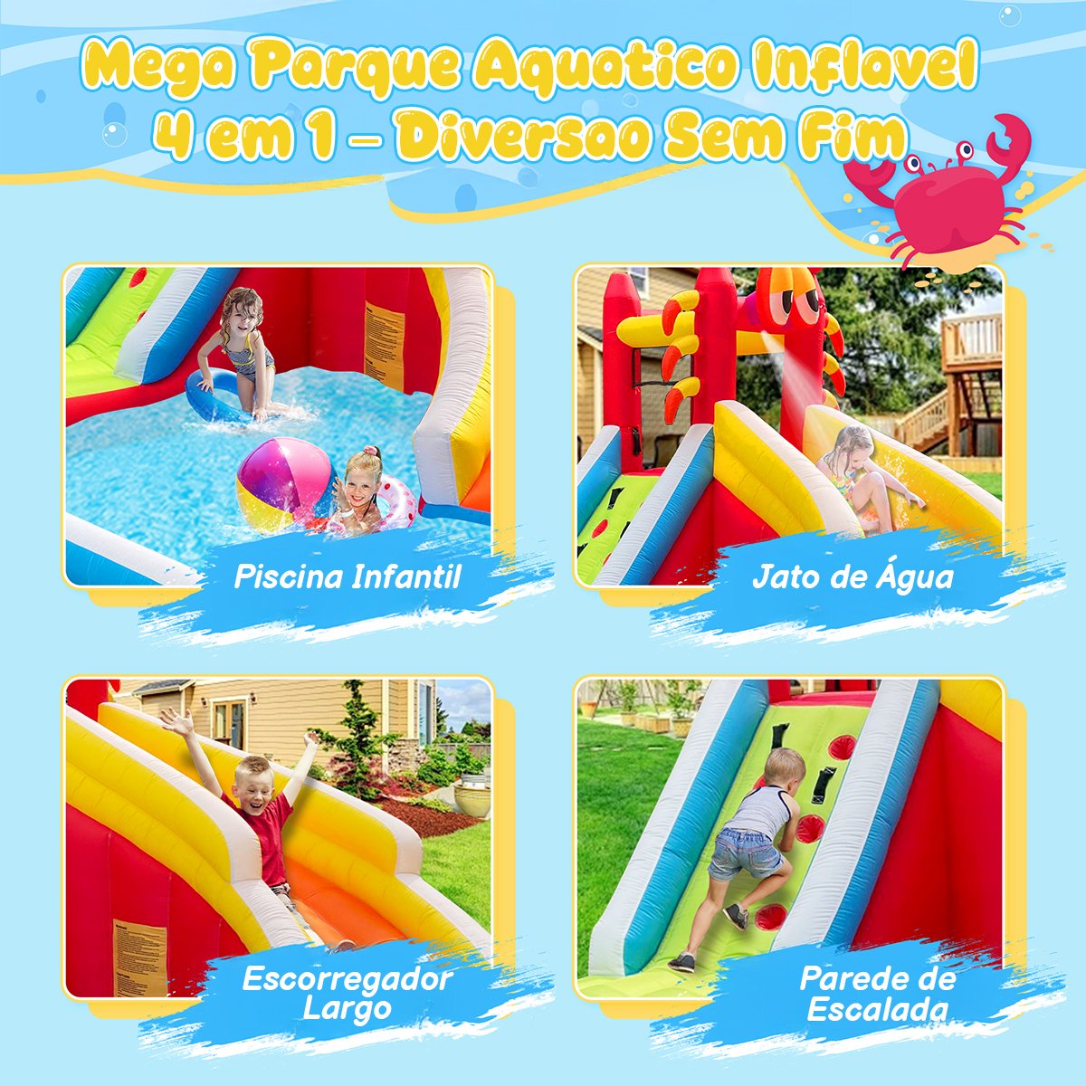 A4 Castelo Inflável Pula Pula Com Escorregador E Piscina - Brinquedo Infantil Grande - Imagem 4
