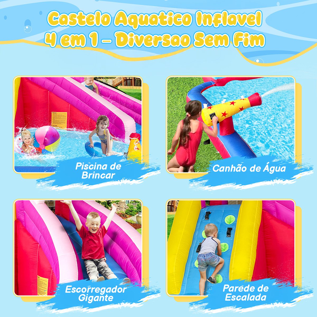 A4 Pula Pula Inflável Com Escorregador E Piscina De Água - Brinquedo Para Festa Infantil Multi Park - Imagem 5