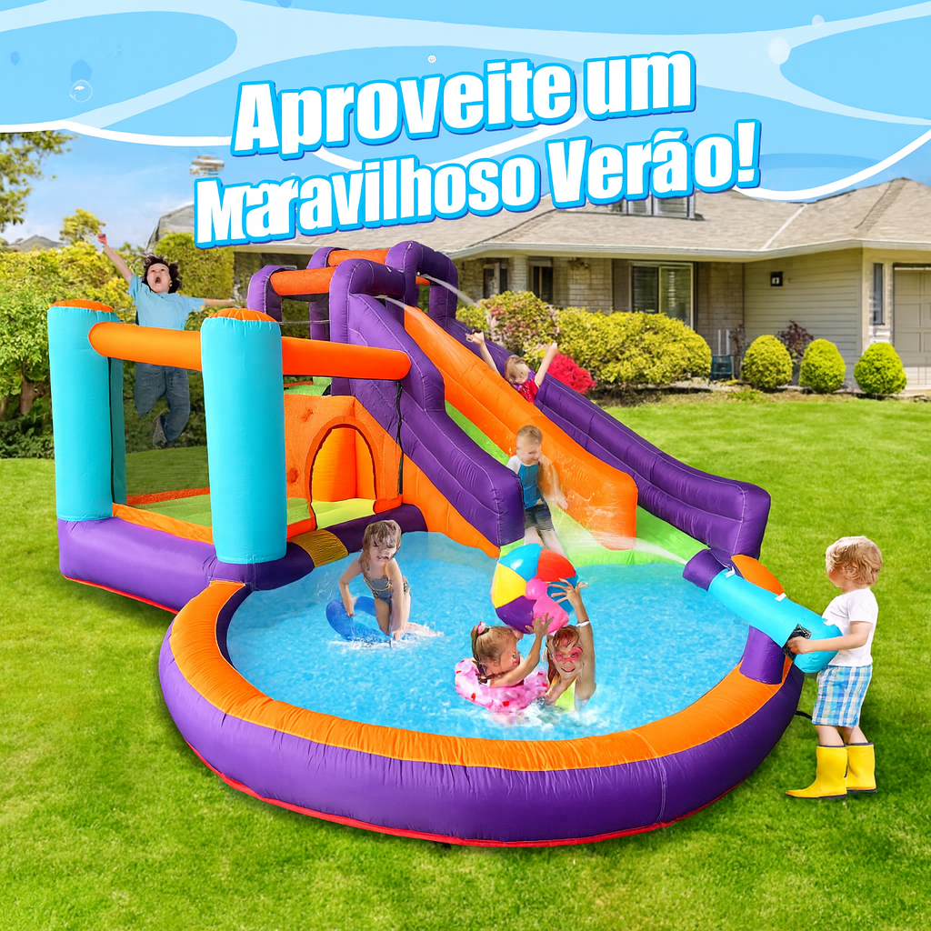 Pula Pula Inflável Castelo Com Escorregador Duplo 220 V-roxo-2 Pula Pula Inflável Com Escorregador E Piscina De Água – Brinquedo Para Festa Infantil Multi Park - Imagem 4