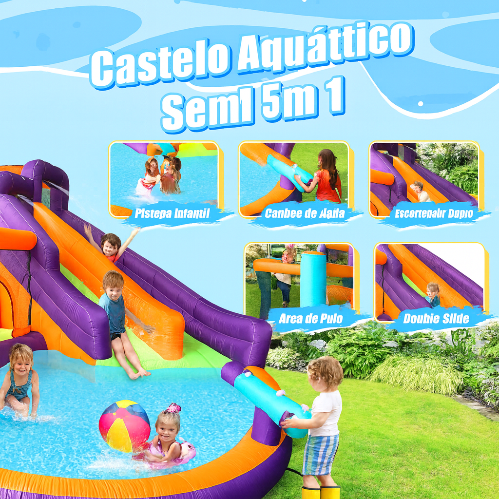 Pula Pula Inflável Castelo Com Escorregador Duplo 220 V-roxo-4 Pula Pula Inflável Com Escorregador E Piscina De Água – Brinquedo Para Festa Infantil Multi Park - Imagem 5